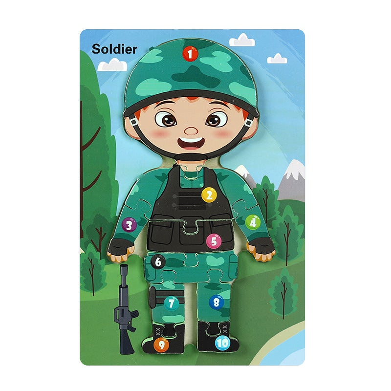 Wooden Animal Traffic Cognitive Cartoon Three-Dimensional Puzzle Toy Early Education Educational Children'S Big Block Matching Toy - Image 1